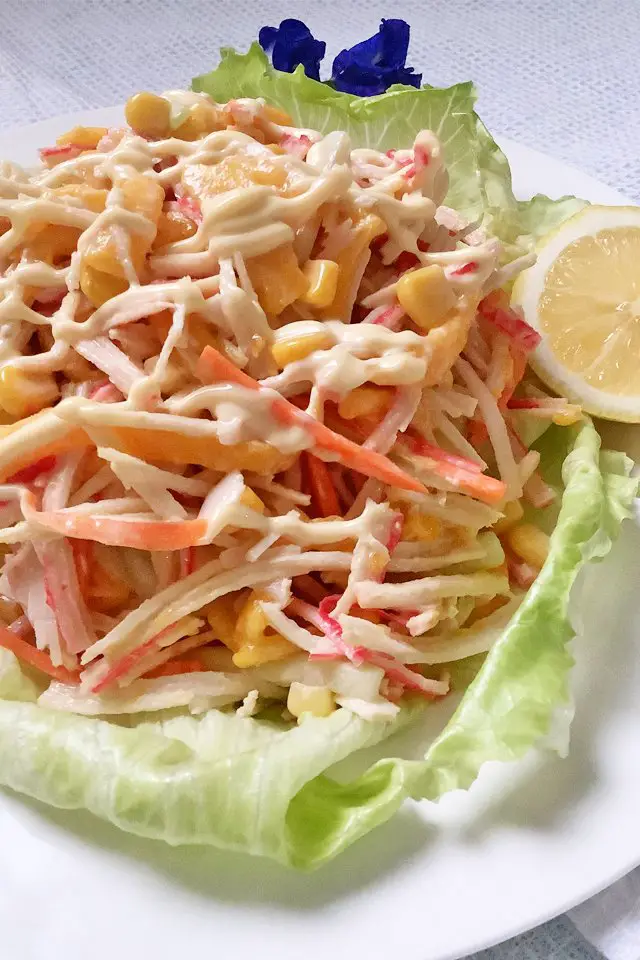 Kani Salad in a bed of lettuce, Mom Food Blog