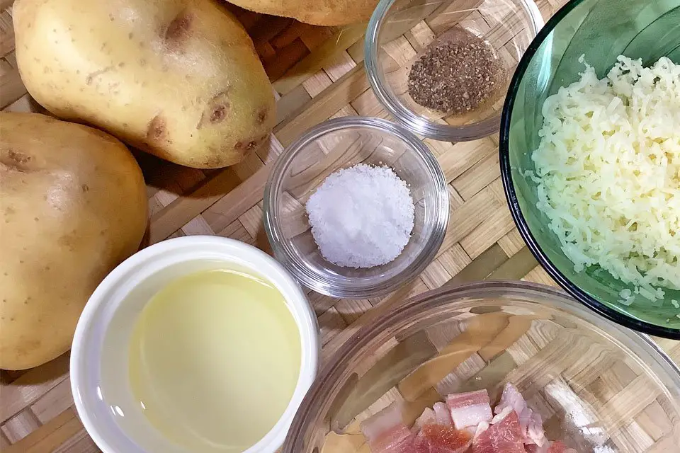 Air Fryer baked potato ingredients in a basket, Mom Food Blog 