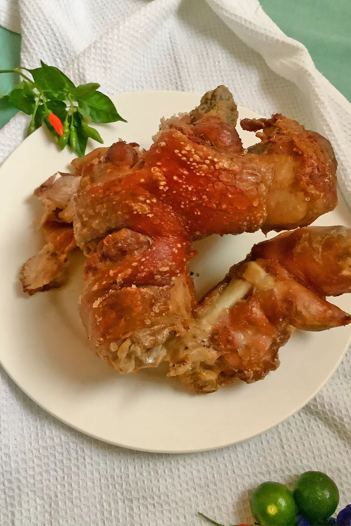 crispy pata in white plate, Mom Food Blog